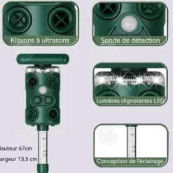 INN Avvisande infraröd LED-sensor 110 grader Vattentålig och dammtålig fotosensor Solenergidriven avvisande för djur