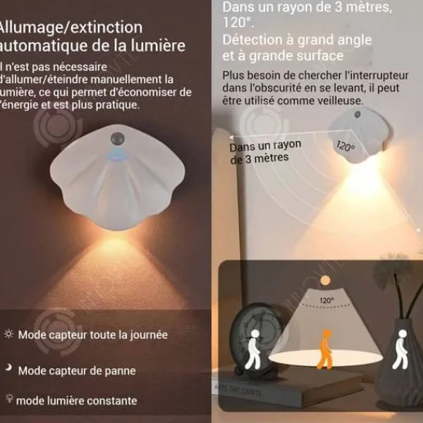 INN LED-vägglampa med rörelsedetektor i form av en snäcka 1200mAh 3000-6000K magnetisk vägglampa för dekoration