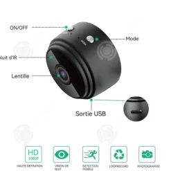 INN Mini Säkerhetskamera 2st Mini Indoor-Outdoor Video Camera HD 1080P Trådlös Wifi Portabel för hemsäkerhet
