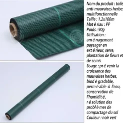 Best INN Mulching tyg 1,2x200m PP 90g multifunktionellt tyg vattengenomsläppligt andas fuktgivande och grästålig svart grön Markduk & Fiberduk