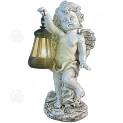Outlet INN Soligt ljus 31x15x12cm Staty av ängel för trädgård och terrass dekorativa lampor LED-dekorativa lampor i resin Trädgårdsprydnader