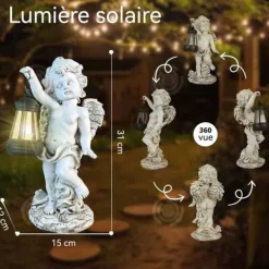 Outlet INN Soligt ljus 31x15x12cm Staty av ängel för trädgård och terrass dekorativa lampor LED-dekorativa lampor i resin Trädgårdsprydnader