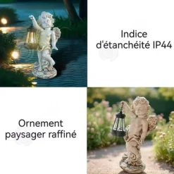 Outlet INN Soligt ljus 31x15x12cm Staty av ängel för trädgård och terrass dekorativa lampor LED-dekorativa lampor i resin Trädgårdsprydnader