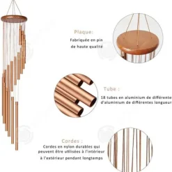 Clearance INN Wind Chime 12x90cm Roterande massivt trä Gyllene hängande utomhus vindklocka med 18 rör Aluminiumlegering Trädgård Vinddekoration