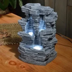Inomhus LED-fontän - ZEN LIGHT - Grand Canyon - 3 kallvita LED-lampor - Tyst pump - Grå