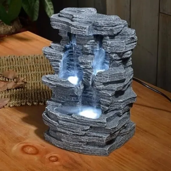 Inomhus LED-fontän - ZEN LIGHT - Grand Canyon - 3 kallvita LED-lampor - Tyst pump - Grå