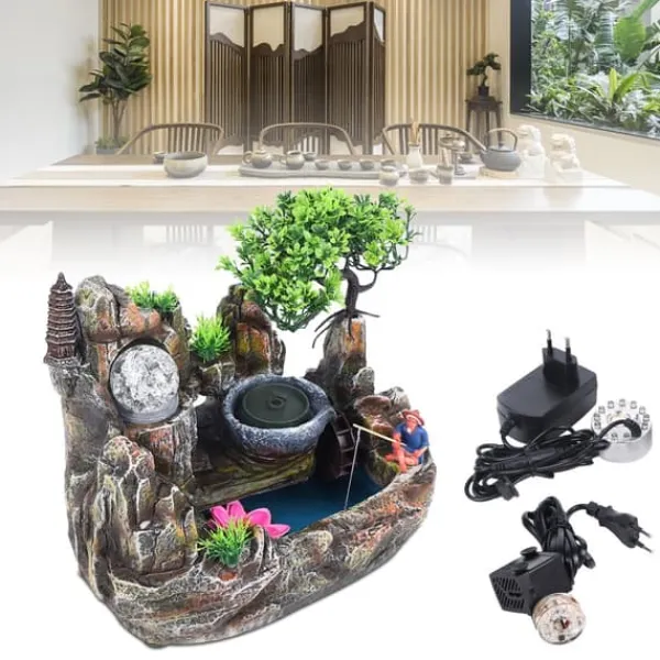 Inomhus Vattenfall Fontän, Färgskiftande LED, Naturlig Fuktighetskontroll, Elegant Resin Design