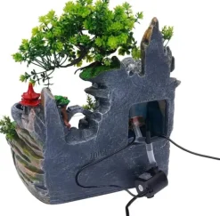 Online Inomhusfontän - Bordfontän med akvarium - LED-belysning - Dimgenerator - Vattenfall - 30 x 18 x 33 cm - Harts - 220 V - Brun Fontäner & Dammar