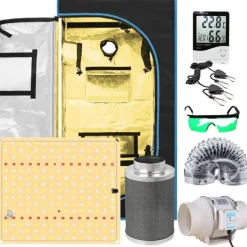 Sale Inomhusväxttältkit, 850W Fullspektrum LED-lampa, dimbar med IR- och UV-funktioner,60X60X120CM Kit Kit För Växt- & Örtplantering