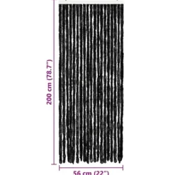 Insektsdraperi i antracit med chenille-strängar | Färg: Antracit | Storlek: 56x200 cm