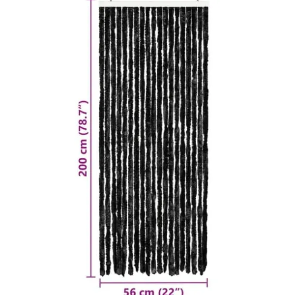 Insektsdraperi i antracit med chenille-strängar | Färg: Antracit | Storlek: 56x200 cm