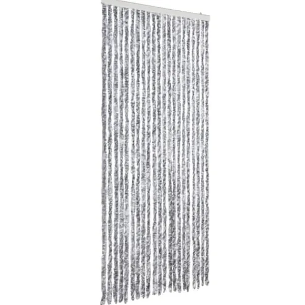 Insektsdraperi med chenillesträngar - Skydda ditt hem mot insekter | Färg: Vit och Grå | Storlek: 90x220 cm