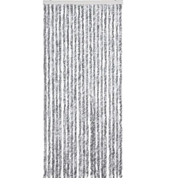 Insektsdraperi med chenillesträngar - Skydda ditt hem mot insekter | Färg: Vit och Grå | Storlek: 90x220 cm