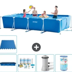 Outlet Intex rektangulär ram swimmingpool - 450 x 220 x 84 cm - Blå - ingår Tillbehör A246 Pooler