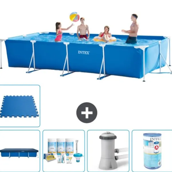 Outlet Intex rektangulär ram swimmingpool - 450 x 220 x 84 cm - Blå - ingår Tillbehör A246 Pooler