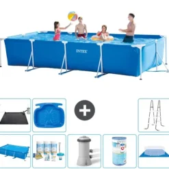 Discount Intex rektangulär ram swimmingpool - 450 x 220 x 84 cm - Blå - ingår Tillbehör A316 Pooler