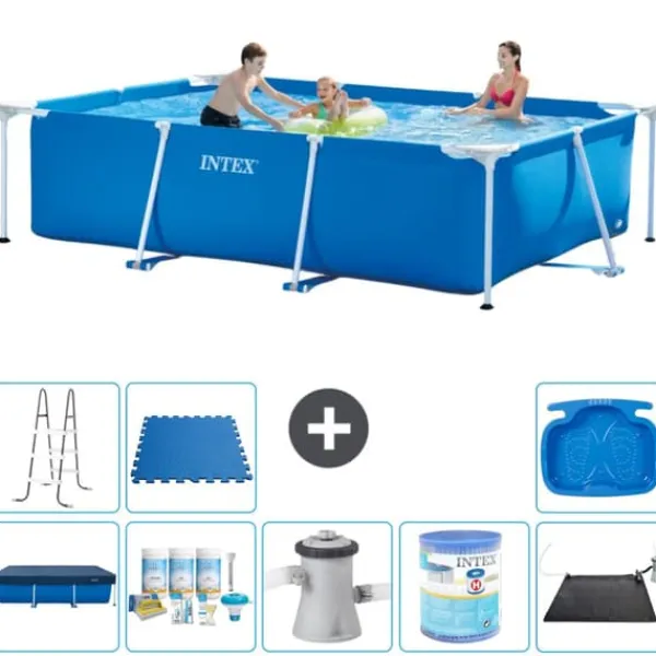 Hot Intex rektangulär ram swimmingpool - 300 x 200 x 75 cm - Blå - ingår Tillbehör A181 Pooler