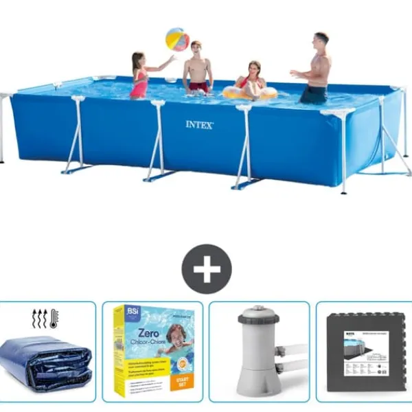 Best Intex rektangulär ram swimmingpool - 450 x 220 x 84 cm - Blå - ingår Tillbehör CB10 Pooler
