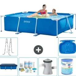 Hot Intex rektangulär ram swimmingpool - 220 x 150 x 60 cm - Blå - ingår Tillbehör A18 Pooler