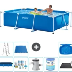 Discount Intex rektangulär ram swimmingpool - 260 x 160 x 65 cm - Blå - ingår Tillbehör A111 Pooler