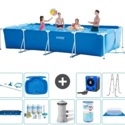 Hot Intex rektangulär ram swimmingpool - 450 x 220 x 84 cm - Blå - ingår Tillbehör A325 Pooler