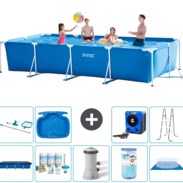 Hot Intex rektangulär ram swimmingpool - 450 x 220 x 84 cm - Blå - ingår Tillbehör A325 Pooler