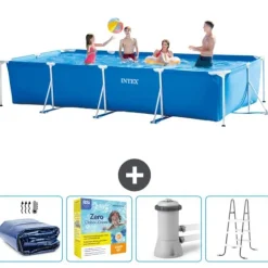 Intex rektangulär ram swimmingpool - 450 x 220 x 84 cm - Blå - ingår Tillbehör CB13