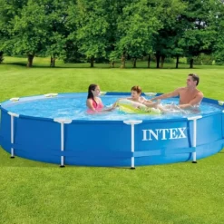 Discount Intex Round Frame Simbassäng - 366 x 76 cm - Blå - Inklusive Tillbehör - CB93 Pooler