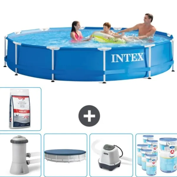 Intex Round Frame Simbassäng - 366 x 76 cm - Blå - Inklusive Tillbehör - CB55