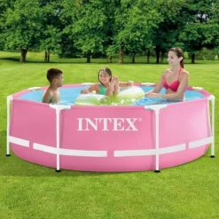 Online Intex Round Frame Swimming Pool - 244 x 76 cm - Rosa - Ingår Tillbehör CB77 Pooler