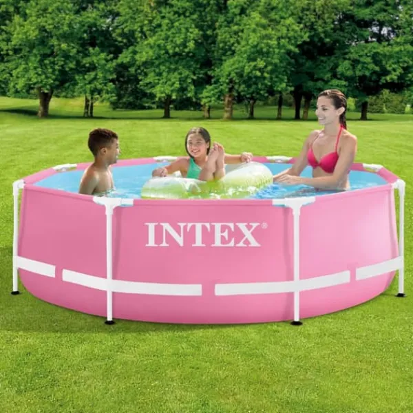 Online Intex Round Frame Swimming Pool - 244 x 76 cm - Rosa - Ingår Tillbehör CB77 Pooler