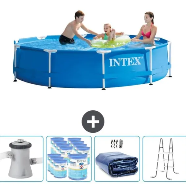 Outlet Intex Round Frame Swimming Pool - 305 x 76 cm - Blå - Inklusive Tillbehör - CB95 Pooler