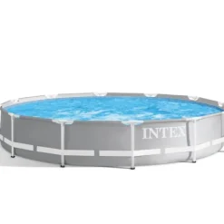 Intex Round Prism Frame Pool - 366 x 76 cm - Grå - Inklusive Tillbehör - CB90