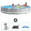 Best Intex Round Prism Frame Pool - 366 x 76 cm - Grå - Ingår Tillbehör CB79 Pooler
