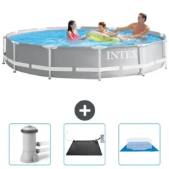 Best Intex Round Prism Frame Pool - 366 x 76 cm - Grå - Ingår Tillbehör CB79 Pooler
