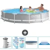 New Intex Round Prism Frame Pool - 366 x 76 cm - Grå - Inklusive Tillbehör - CB88 Pooler