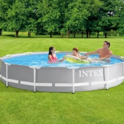 New Intex Round Prism Frame Pool - 366 x 76 cm - Grå - Inklusive Tillbehör - CB88 Pooler