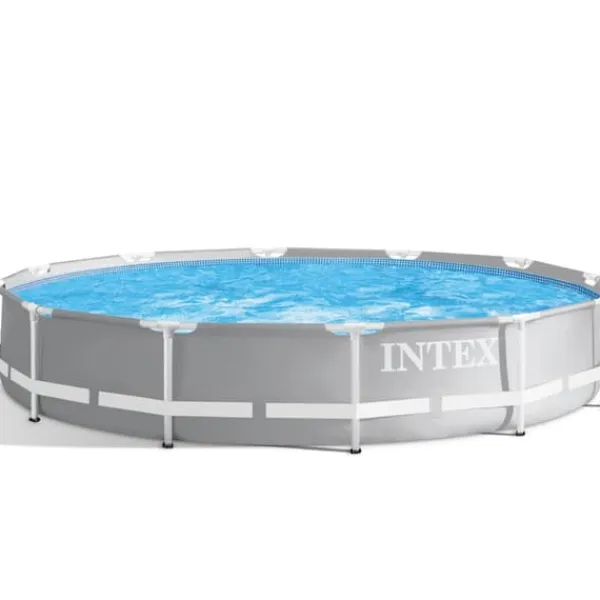 New Intex Round Prism Frame Pool - 366 x 76 cm - Grå - Inklusive Tillbehör - CB88 Pooler