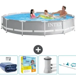 Intex Round Prism Frame Pool - 366 x 76 cm - Grå - Ingår Tillbehör CB14 Pooler