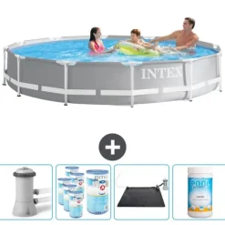 Outlet Intex Round Prism Frame Pool - 366 x 76 cm - Grå - Inklusive Tillbehör - CB92 Pooler