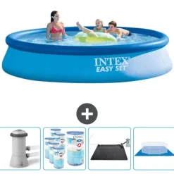 Discount Intex Rund Uppblåsbar Easy Set Pool - 396 x 84 cm - Blå - Inklusive Tillbehör - CB91 Pooler