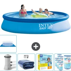 Intex Rund Uppblåsbar Easy Set Pool - 396 x 84 cm - Blå - Inklusive Tillbehör - CB22