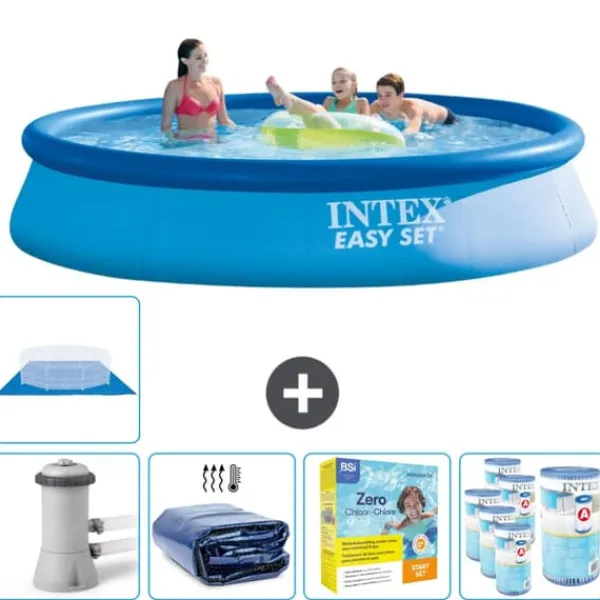 Intex Rund Uppblåsbar Easy Set Pool - 396 x 84 cm - Blå - Inklusive Tillbehör - CB22