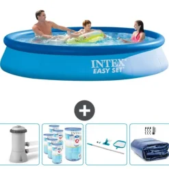 Discount Intex Rund Uppblåsbar Easy Set Pool - 366 x 76 cm - Blå - Inklusive Tillbehör - CB93 Pooler