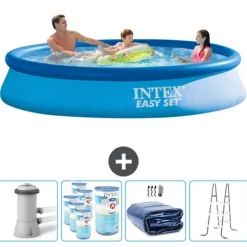 Outlet Intex Rund Uppblåsbar Easy Set Pool - 366 x 76 cm - Blå - Inklusive Tillbehör - CB95 Pooler