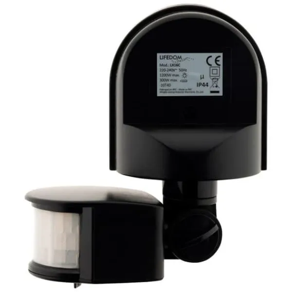 Discount IP44 rörelsedetektor - svängbar huvud - 1200W - Svart - Zenitech Rörelsedetektorer