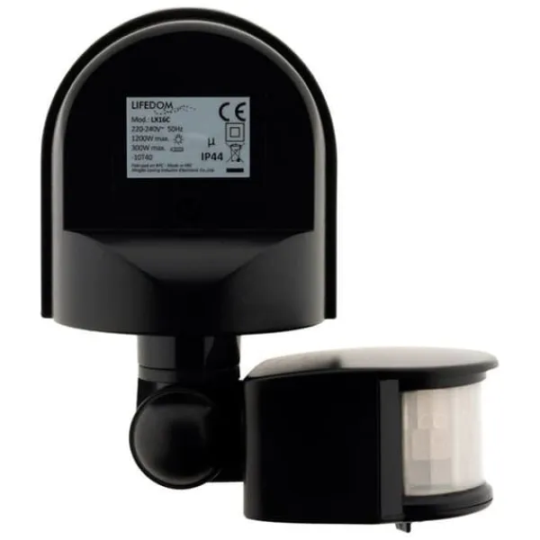 Discount IP44 rörelsedetektor - svängbar huvud - 1200W - Svart - Zenitech Rörelsedetektorer