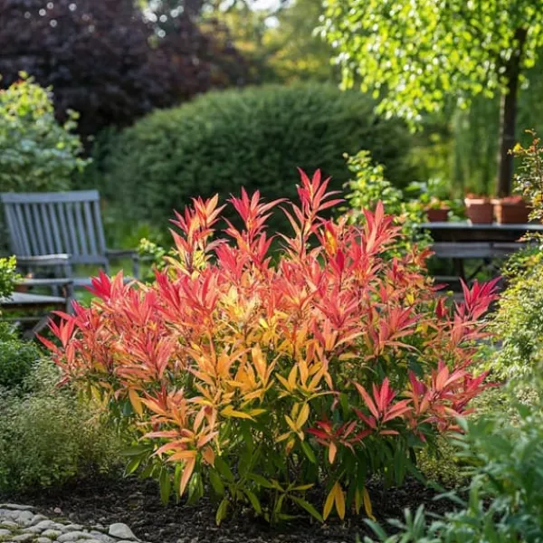 Japansk buskrosling - Set om 4 - Pieris 'Forest Flame' - Höjd 25-40cm - ⌀17cm