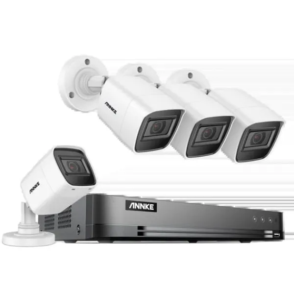 4K säkerhetskamerasystem, 30m IR-nattseende, IP67 vattentålig,4CH NVR 4st Kamera, 4T