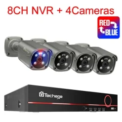 Hot 4K Säkerhetskamerasystem, Tvåvägs ljud, Färgnattsyn,8CH NVR 4PCS Kamera, 1T Säkerhetsmonitorer & Videokameror